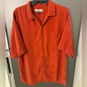 Tommy Bahama Men’s Silk Shirts Red Embossed L Tropical Casual Resortwear